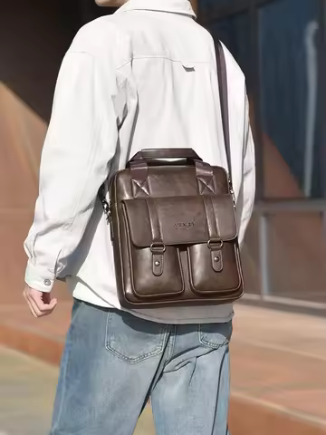 PU Leather Shoulder Bag Square Porter Men'S Handbags Business Briefcase Vintage Messenger Cross Side