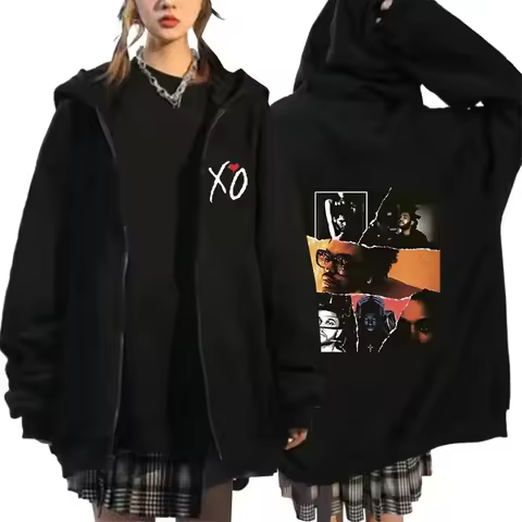 Weeknd Xo Fashion Zipper Hoodie Zipper Jacket Sportswear Men's and Women's Hip Hop Pullover Hoodie S