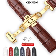 7/15✈Casino Watch Strap Genuine Leather Cowhide Butterfly Buckle Watch Strap Unisex Watch Band Acces