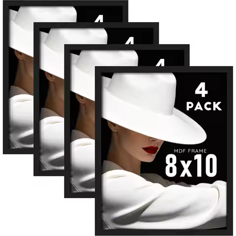 8x10 Picture Frames 4 Pack Black Photo Frame Set with Shatter Resistant Plexiglass for Wall Hanging 
