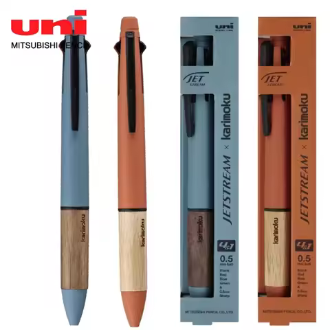 Japan Uni 4-in-1 Ballpoint Pen Jetstream Limited 0.5mm Wooden Handle 4+1 Multi Functional Pen School