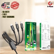 Borofone C-CA-BX72-Black 3 in 1 Charger Cable 2.4A EXQUISITE & PRACTICAL FAST CHARGING CABLE