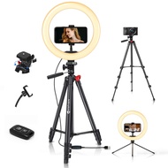 10'' Ring Light with 51” Tripod Flexible Stand LED Selfie RingLight 10 Brightness with Camera Remote