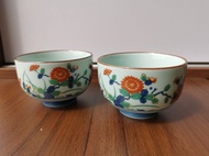 日本 有田燒 清秀窯 釉上彩 "菊" 陶瓷茶碗