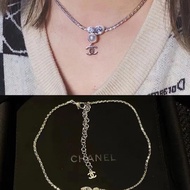 Chanel 水滴水鑽經典雙C Logo珍珠CC 蛇骨頸鏈