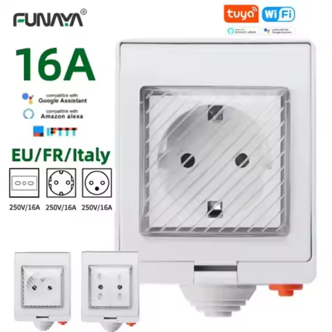 Tuya WIFI Outdoor Smart Socket EU FR Itlay 16A 4000W IP55 Remote Waterproof Electrical Socket Garden