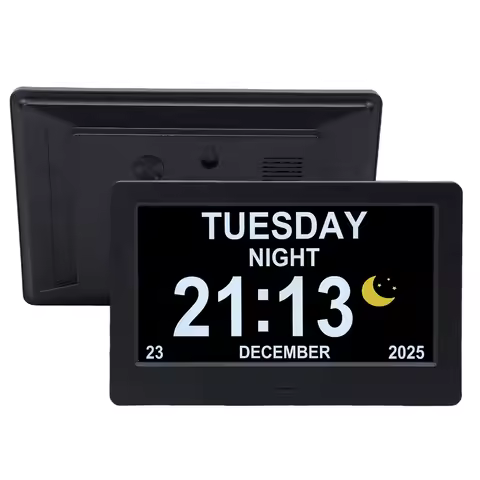 7 Inch 16:9 Digital Calendar Clock DC with Date Display Automatic Dimming and Daylight Saving Time K