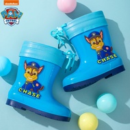 I Know Paw Patrol รองเท้าบูทหน้าฝนสำหรับเด็ก-รองเท้ายางการ์ตูนเชือกรูดกันน้ำสำหรับเด็กชายและเด็กหญิง