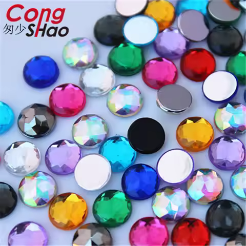Cong Shao 100pcs 8mm Colorful Round Stones And Crystal Flatback Acrylic Rhinestone Trim Scrapbook DI
