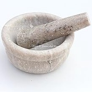 Stones And Homes Indian Brown Mortar and Pestle Set Large Bowl Marble Stone Molcajete Herbs Spices for Kitchen and Home 5 Inch Polished Decorative Round Spices Masher Stone Grinder - (13 x 6 cm)