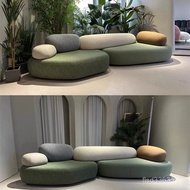 French Shaped Hair Wooden Fabric Sofa Living Room Shaped Sofa Sofa Cream Irregular Simple Retro Styl