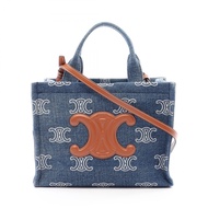 【二手】Celine CELINE托特包 SMALL CABAS Thais 2WAY 199162FED 牛仔藍/ブラウン/白色牛仔皮革 小號 Cabas Thais 女士