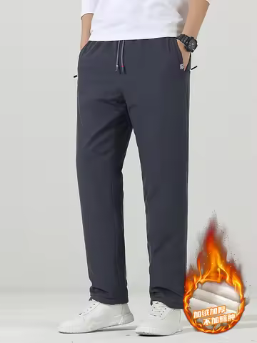 Winter Thicken Fleece Pants Men Waterproof Outdoor Zip Pockets Sweatpants Big Size Straight Track Tr