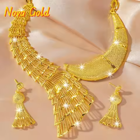 NovaGlod Dubai 24K Golden Phoenix Tail Necklace Earrings Wedding Set Cross-border AU9999 Fashion Hea