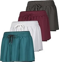 4-Pack: Womens Flowy Dry Fit Running Short for Women - Ruffle Skort Gym Yoga Workout Summer Shorts (Available in Plus Size)