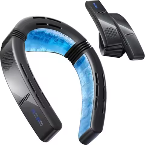 2026 COOLiFY Cyber Fold AI Neck Air Conditioner for travel and outdoor use, black ABS plastic, ultim