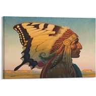 Art Posters Native American Wall Decor Indian Posters Indian Chiefs Butterfly Headdress Canvas Poste