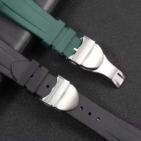 High quality Curved End Rubber watchband for Tudor Black Bay GMT watch strap with Folding buckle Bla