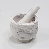 Stones And Homes Indian White Mortar and Pestle Set Big Bowl Marble Pill Crusher Herbs Spice Grinder for Home and Kitchen 4 Inch Polished Robust Round Stone Molcajete Herbs Spices - (10 x 8 cm)