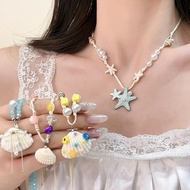 Trendy Women's Starfish Seashell Necklace - Mermaid Necklace with Pearls, Trendy Women's Starfish Se