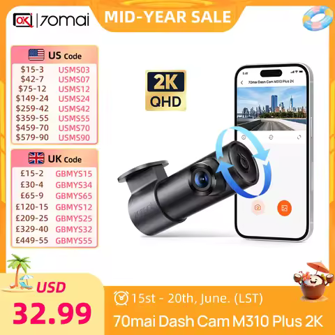 70mai Dash Cam M310 2K Plus 1440P F1.55 Aperture Night Vision 143°FOV With Voice Control 24H Parking