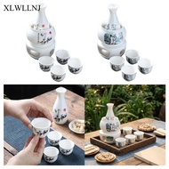 XLWLLNJ Ceramic Sake Set Cups with Warmer Sake Warmer Tool and 4 Cups, Japanese Pottery Hot Saki Set