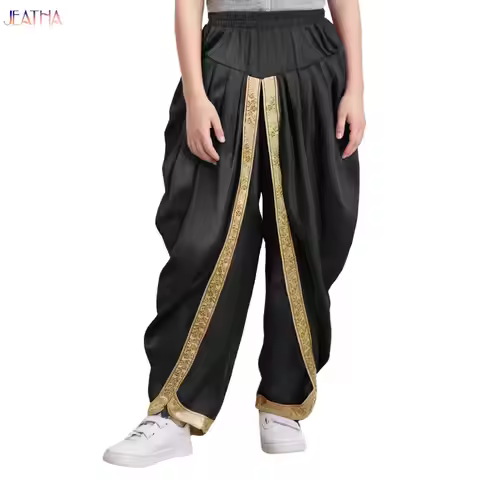 Girls Boys Satin Dhoti Pants Indian Dance Costume Elastic Waist Draped Baggy Trousers for Halloween 