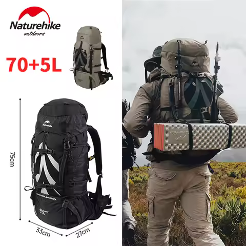 Naturehike Hiking Backpack Waterproof 70L + 5L Lightweight Mountaineering Hiking Outdoor Camping Tre