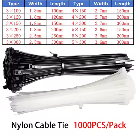 1000Pcs Self-locking Plastic Nylon Cable Tie White/Black 3*100mm Cable Tie Fastening Ring 4*200mm Ca