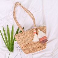 Tote, Straw Bag, Shoulder Basket Bag, Beach Bag Tassel Keychain, Summer Handbag