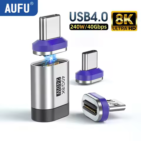 AUFU 24pin Magnetic Type C Adapter 240W 40Gbps 8K 60Hz Magnet Converter USB4 Adapter for Thunderbolt