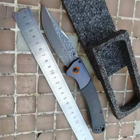 BM Chinese laminated steel Damascus / 9Cr18MoV Carbon Fiber Aluminium Copper Washer Outdoor Camp Too