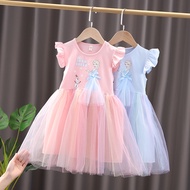 Dress For Kids 1-8 Years old Birthday Fashion Short Sleeve Cotton Tulle Frozen Elsa Princess Formal Dresses Ootd For Baby Girl