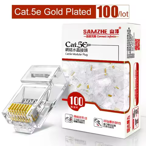 SAMZHE Cat5e RJ45 Modular Plug 8P8C Connector for Ethernet Cable,Gold Plated CAT 5e Gigabit Bulk Eth
