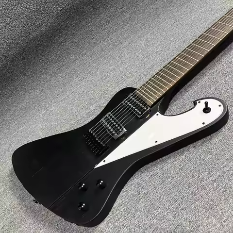 8 Strings Electric Guitar with Irregular Shape Black Mahogany Body Fixed Bridge Rock and Jazz Style 