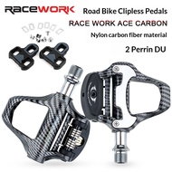 R RACEWORK Road Bike Lock Pedal Bicycle Pedal Carbon Fiber Bearing Self-Locking Lock Pedal with Lock