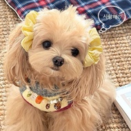 Pet dog ear covers, ear flowers, and headwear. Designed to keep food from getting dirty and wet. Spe
