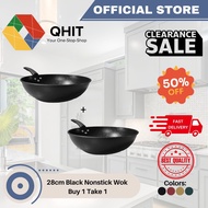 QHIT 28cm Black Nonstick Maifan Stone Wok Induction Stove