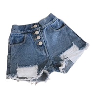 Kids Girls Fashion Denim Shorts Black Blue 2020 New Arrival Princess Ripped Jeans Children Cute Clothing Summer Outwear GL113