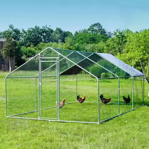Large Metal Chicken Coop with Run, 19.19 x 9.84 x 6.56 ft Walk in Poultry Cage Chicken Run Pen, Outd