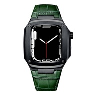 สาย สำหรับ Apple Watch SE2 9 8 สายนาฬิก 44mm 45mm แท้สายหนัง สายพร้อมเคสสำหรับ iWatch Series 9 8 7 6