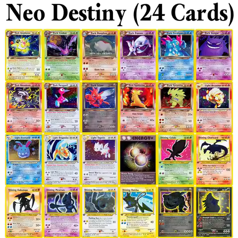 24PCS/set PKM Proxy Game Cards Neo Destiny (N4)Whole Set 1-16/106-113 Number Foil Cards Shining Cele