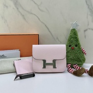 HERMES 全新Constance Slim戀愛粉銀扣康康錢包