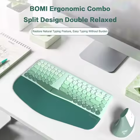 MOFII Ergonomic 2.4G Wireless Keyboard Mouse Combo with Wrist Rest,Split Design,1600DPI Vertical Mou