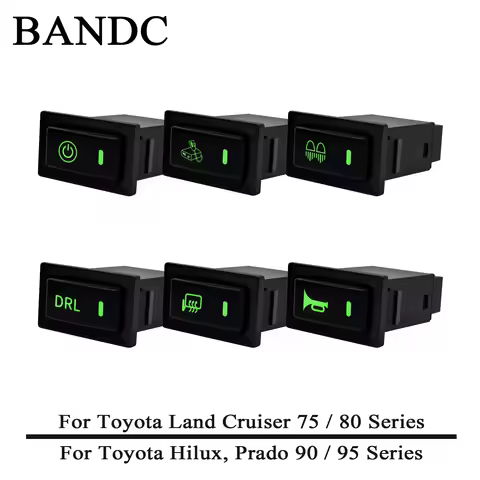 Green LED Backlit Car Push Switch 12V Boiler Compressor DRL ON-OFF Button For Toyota LandCruiser 60 