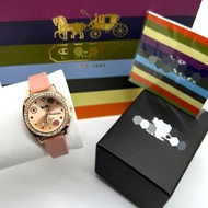 Caoch rubber women analog watch diamond rosegold case full set with paperbox booklet paper bag malay