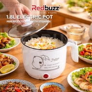 REDBUZZ 1.8L Non Stick Electric Pot /Mini Rice Cooker With Steamer Frying Pan Electric Cooker Cookin