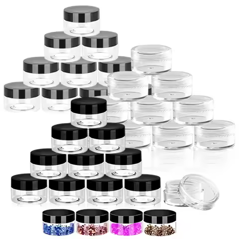 30/50/100pcs 3g 10g 15g 20g 30g Plastic Jar with Clear/Black Lids Small Clear Cosmetic Containers fo