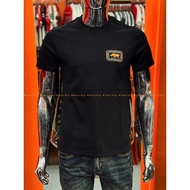 HR08 H.RHINO Men's T-shirt, Black and Orange, 2-Way Stretch Cotton, Nice Standard Form.