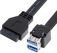 NFHK Cord Stackable Dual Port USB 3.0 Female Type-A DIP Type to Motherboard 20Pin 19Pin Header Cable
